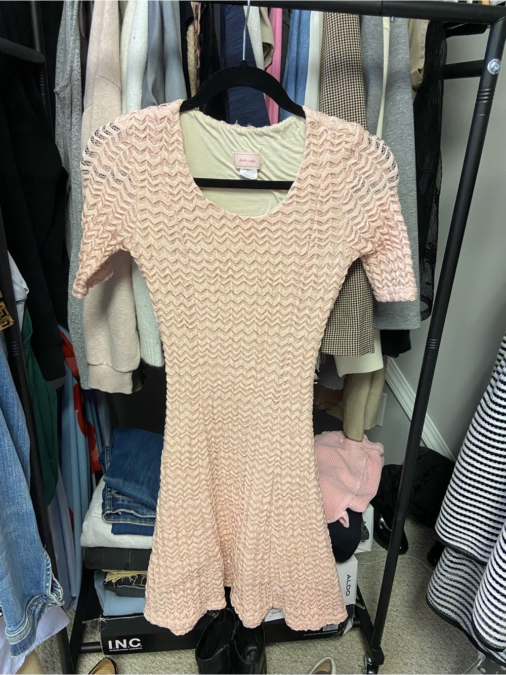 love...ady Peach Knit Scoop Neck Short Sleeve Mini Dress - Picture 2 of 2